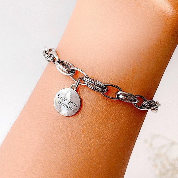 Live Your Dream Sterling Silver Chain Link Bracelet - Picture 2 of 3